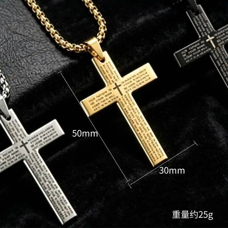 Cross Chain Pendant Necklace for Men Women Metal Geometric Punk Gothic Jewelry