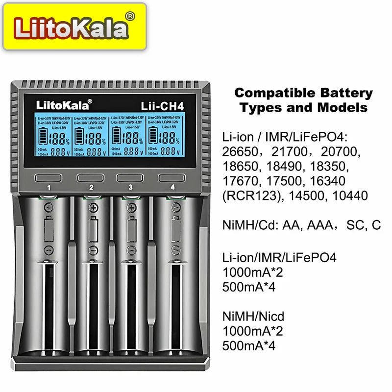 Universal Rechargeable Battery Charger for 18650, AA, AAA, Li-ion, NiMH, LiFePO4