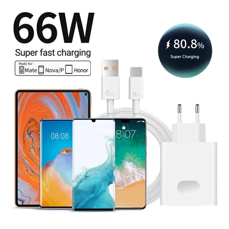 6A 66W Fast Wall Charger for Huawei & Honor Devices, USB-C Power Adapter