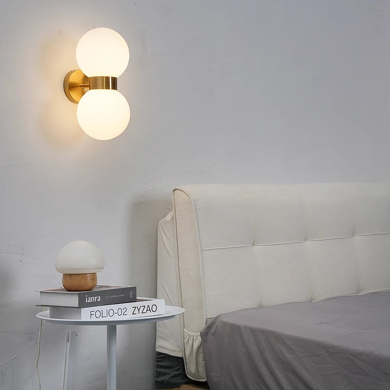 Milky White Ball Glass Wall Lamp - Modern Bedroom Wall Sconce for Living Room Decor