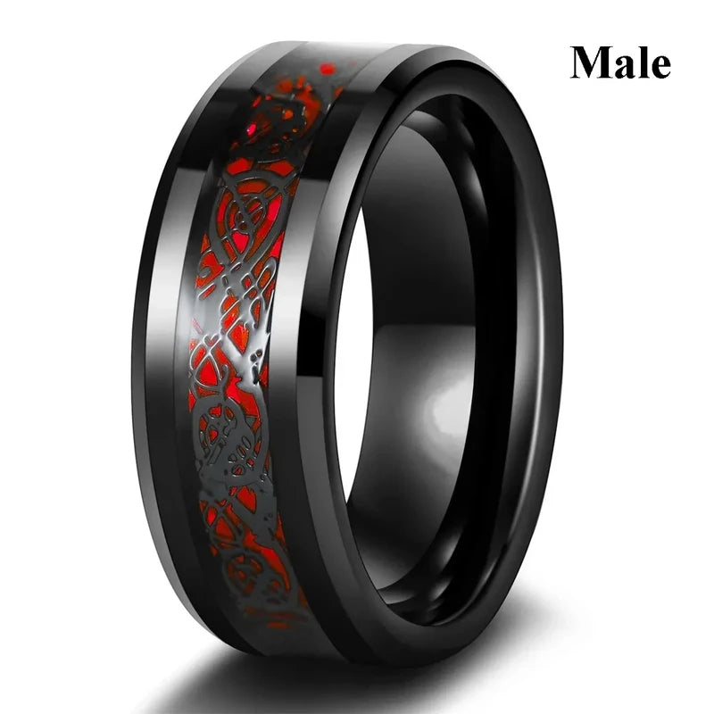 Trendy Couple Rings Set with Rhinestones and Celtic Dragon Design - Men and Women Wedding Jewelry