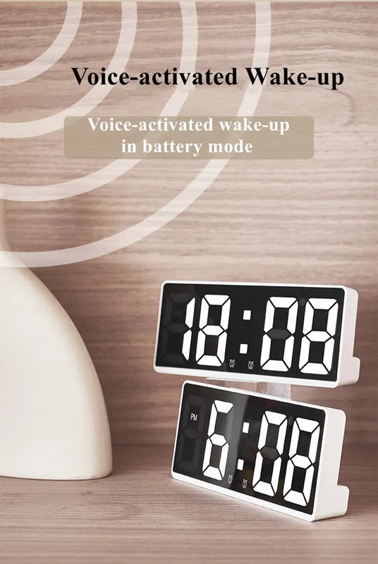Digital Alarm Clock with Voice Control, Night Mode & Snooze - Battery Powered