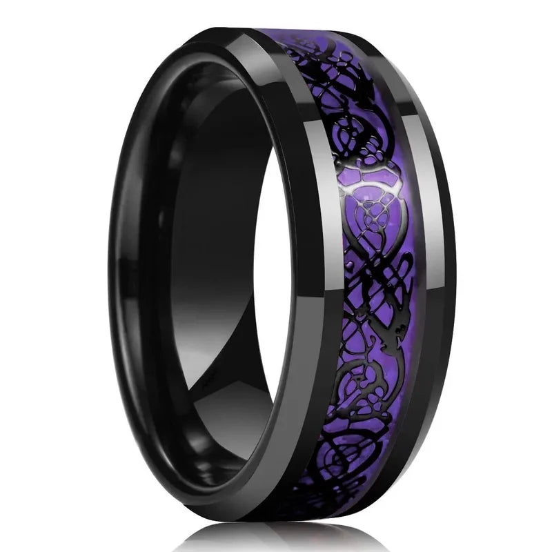 Men Women Celtic Dragon Rings Stainless Steel Inlay Carbon Fiber Jewelry