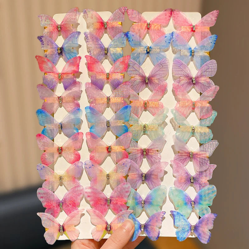 36-Piece Color Gradient Butterfly Hairpins Set for Girls - Elegant Hair Accessories