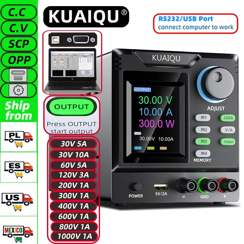 Programmable DC Power Supply 1000V 10A Adjustable Lab Power Supply with RS232