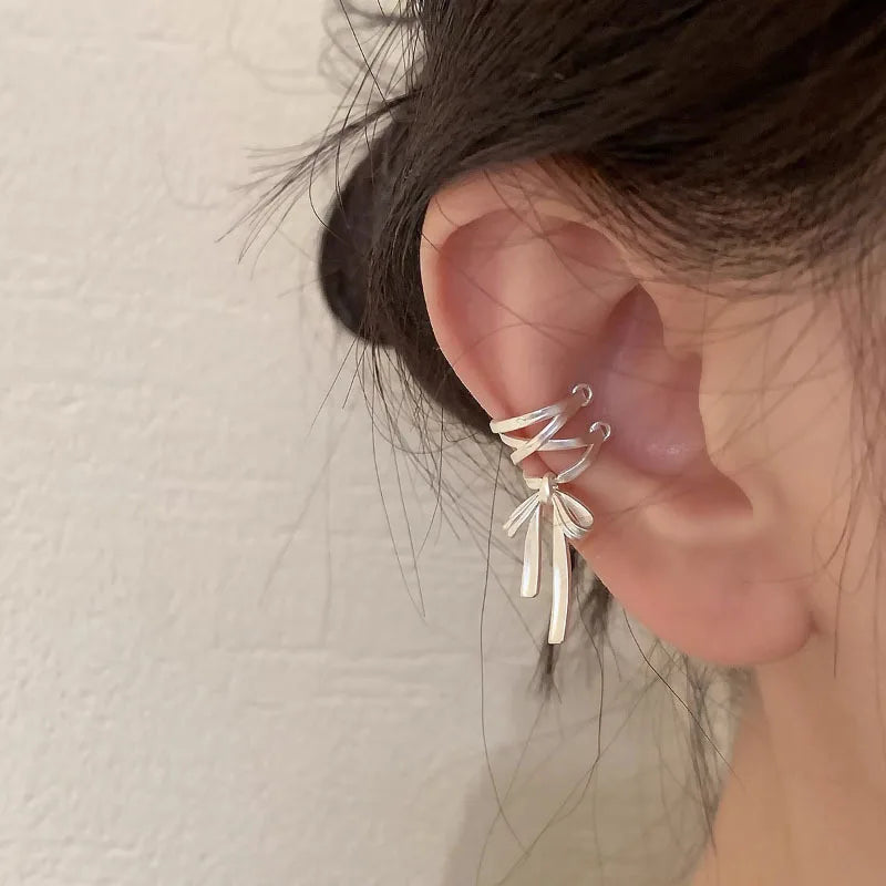 Sterling Silver Bow Knot Ear Clips for Women Girl Ballet Style Jewelry Gift