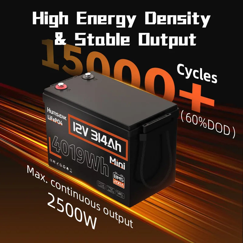 12V 100Ah 150Ah 200Ah 314Ah LiFePO4 Battery with Built-in BMS for RV Solar Energy Storage