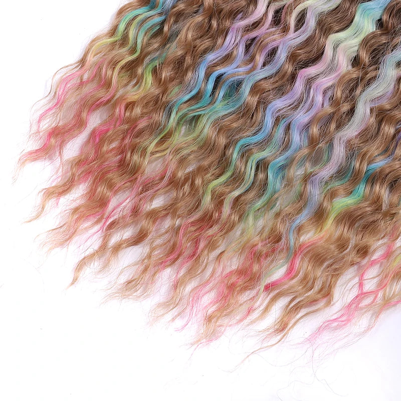 Synthetic Twist Crochet Hair Extensions - 22 Inch Curly Wavy Braids with Ombre Rainbow Colors