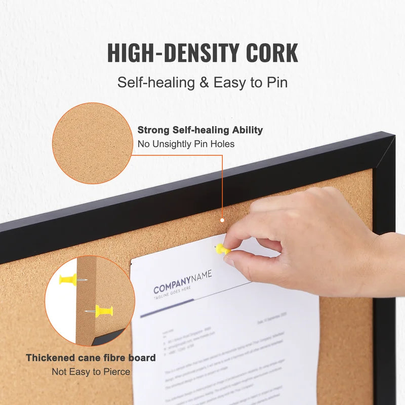 Large Cork Bulletin Board 36x24 Inch with MDF Frame and Pushpins for Office & Home