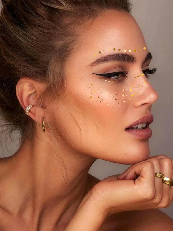 Gold Face Paint & Body Art Stickers Waterproof Party Makeup Decorations
