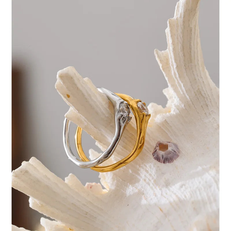 Stainless Steel Cubic Zirconia Fashion Ring for Women - PVD Plated Jewelry