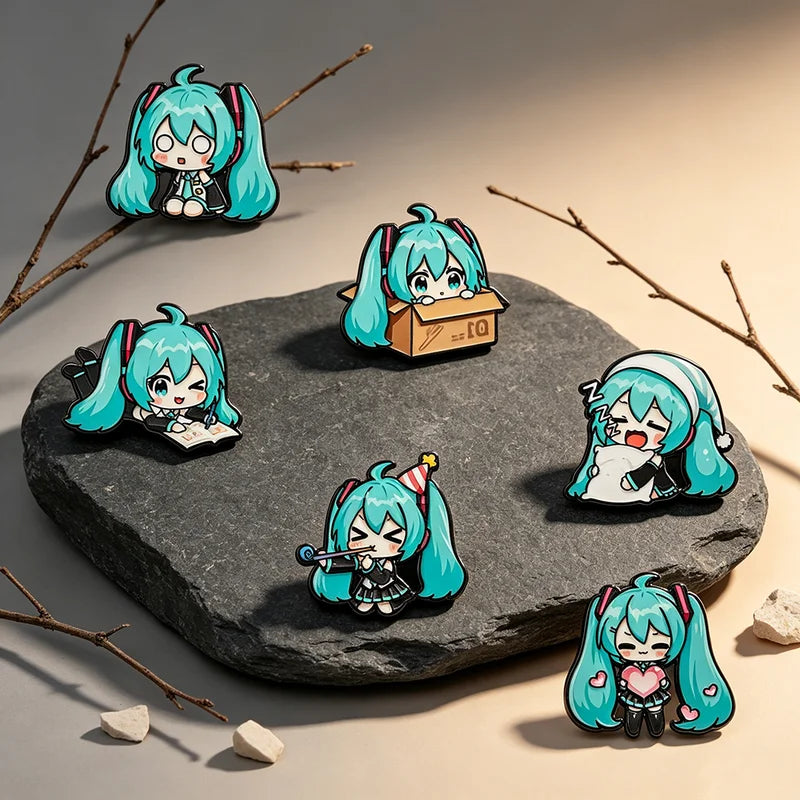 Kawaii Enamel Pin Set - Multi-Pose Vocaloid Anime Brooches for Backpack & Gift