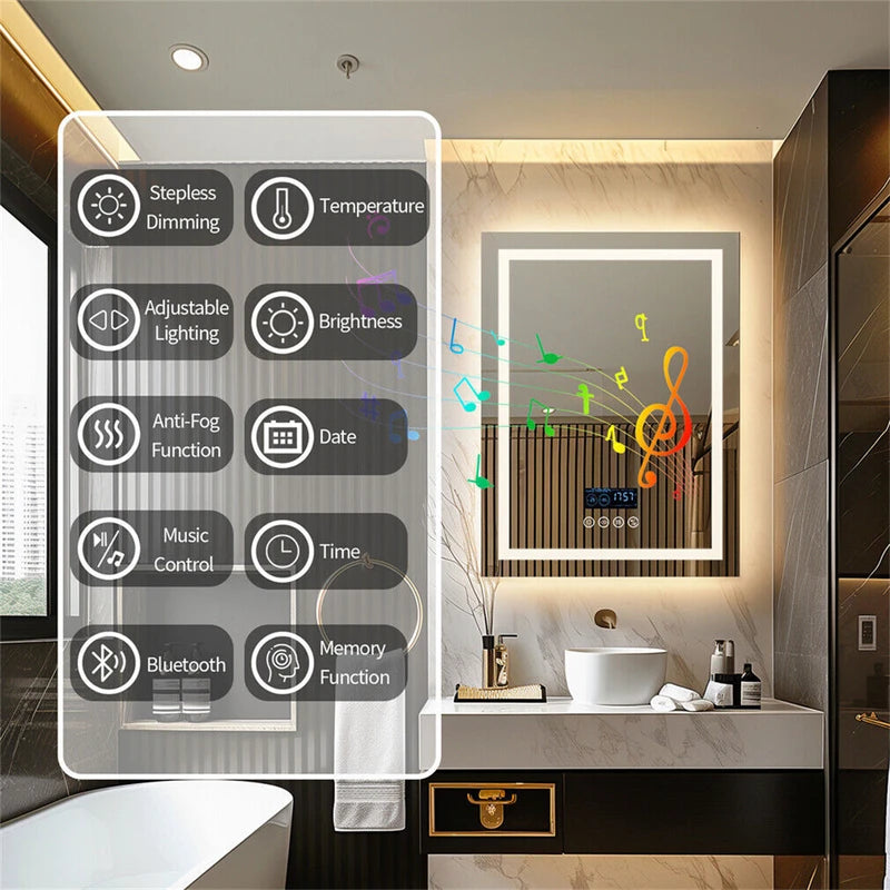 LED Bathroom Mirror with Bluetooth Speaker Anti-Fog Backlit & Front Light