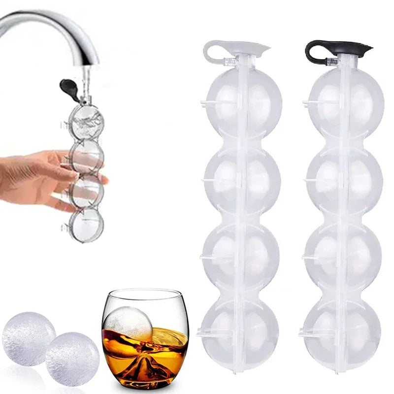 4-Hole Round Ice Cube Maker Mold for Whiskey & Cocktails - Silicone Ice Ball Tray
