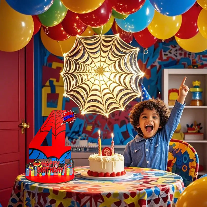 Spider Theme Birthday Number Sign Centerpiece Wooden Table Decor Photo Prop