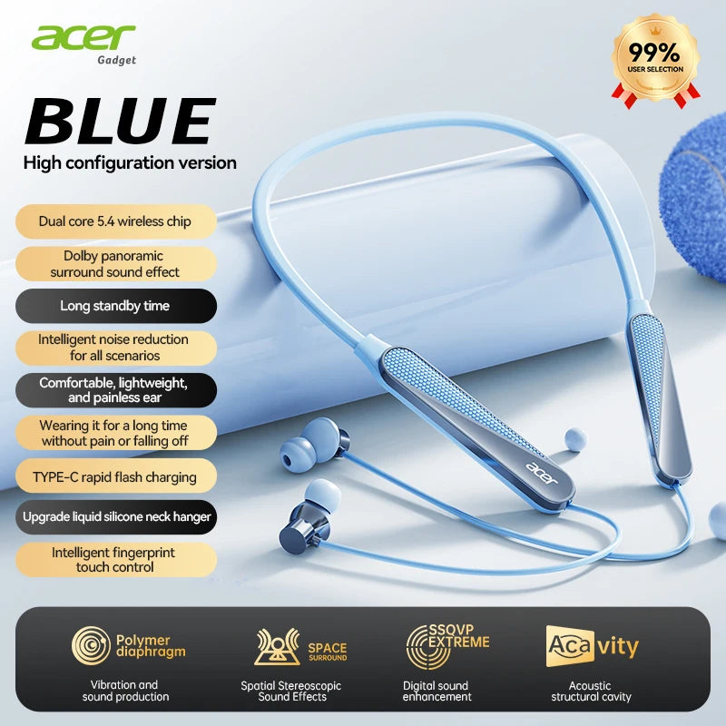 Wireless Bluetooth Headset with Neck Mount for Sports & Calls - HiFi Sound, Noise Reduction, Long Battery Life