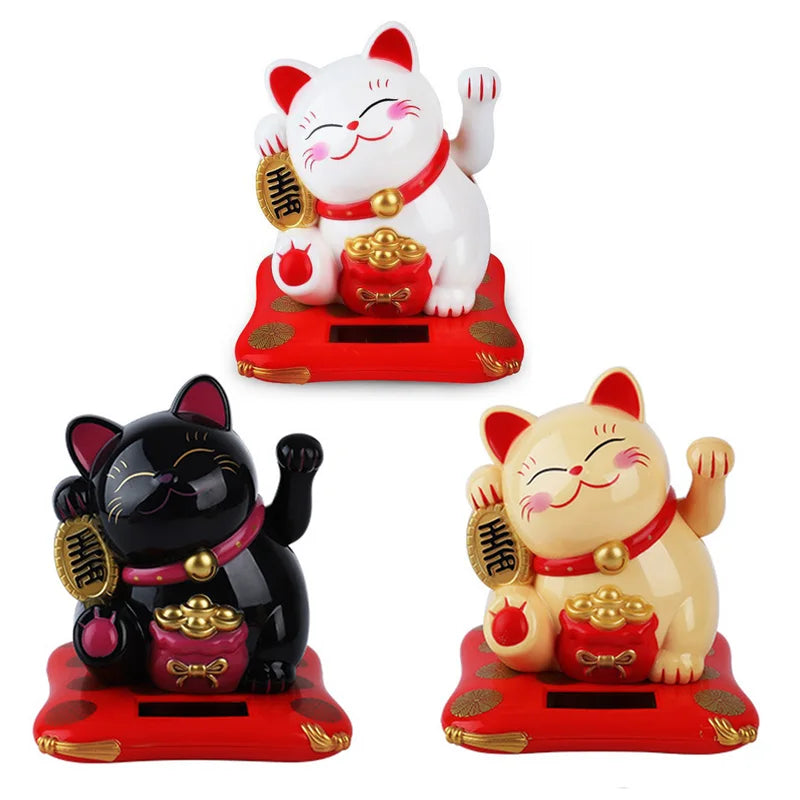 Lucky Cat Solar-Powered Desk Ornament - Cute Home & Car Decoration, Durable Plastic