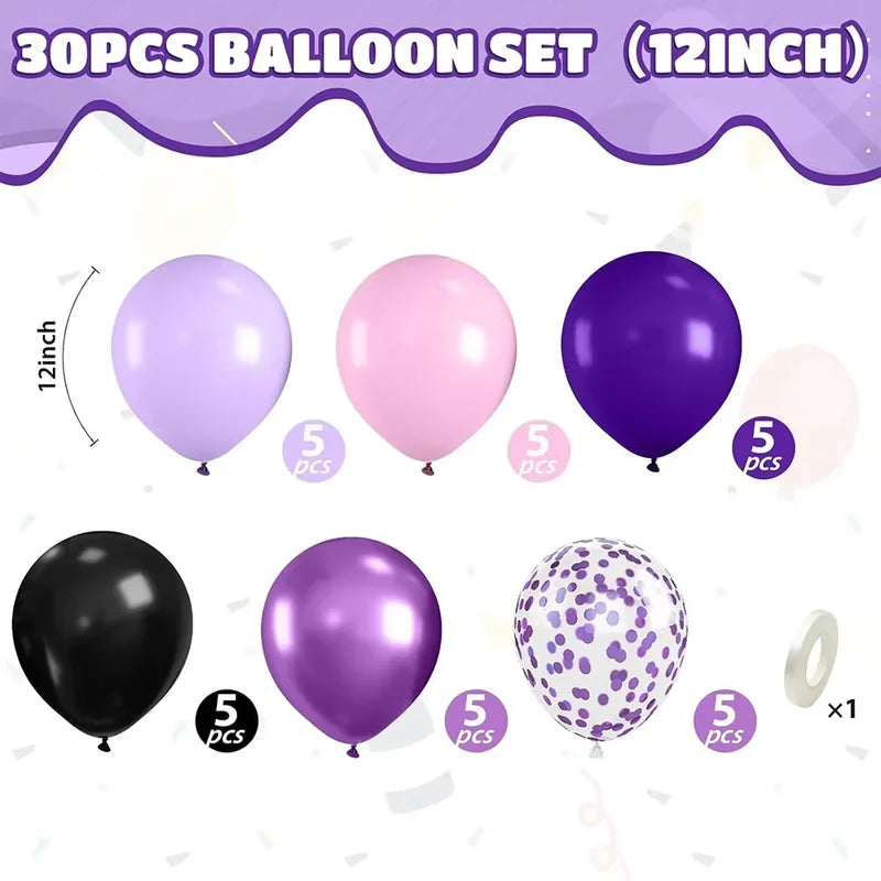 30pcs Metallic Purple Pink Black Balloons 12 Inch Confetti Party Decor