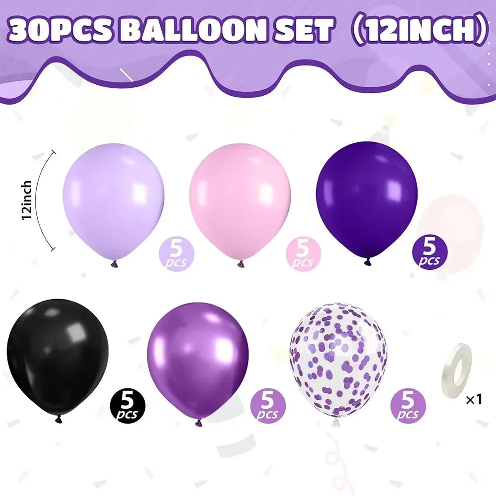 30pcs Metallic Purple Pink Black Balloons 12 Inch Confetti Party Decor