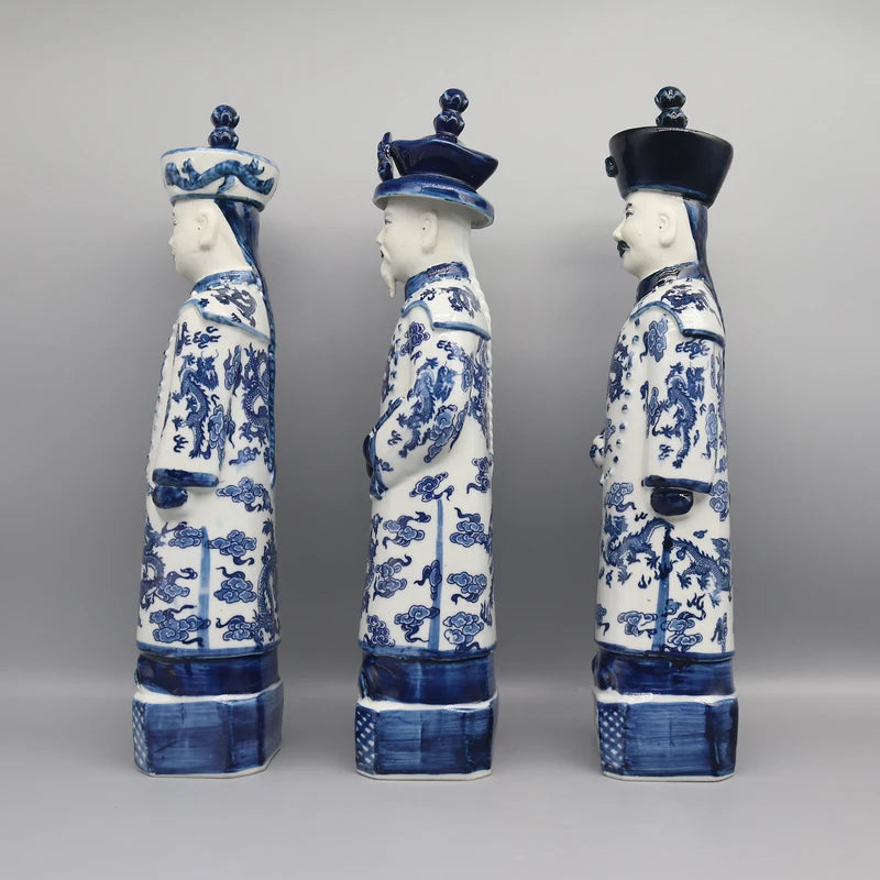 Chinese Emperor Statue Porcelain Decor for Home, Qing Dynasty Generations