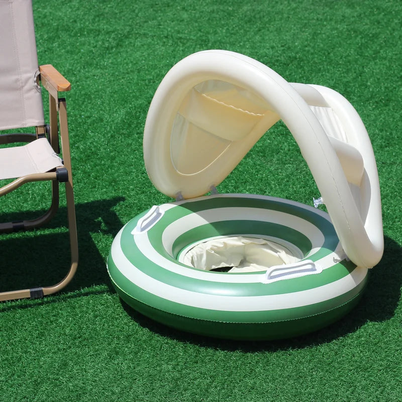 Inflatable Pool Float Ring with Handles & Sunshade - Multiple Colors