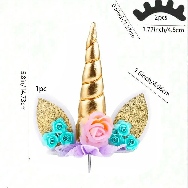 Unicorn Cake Topper with Eyelashes - Birthday Party Cake Decoration Supplies