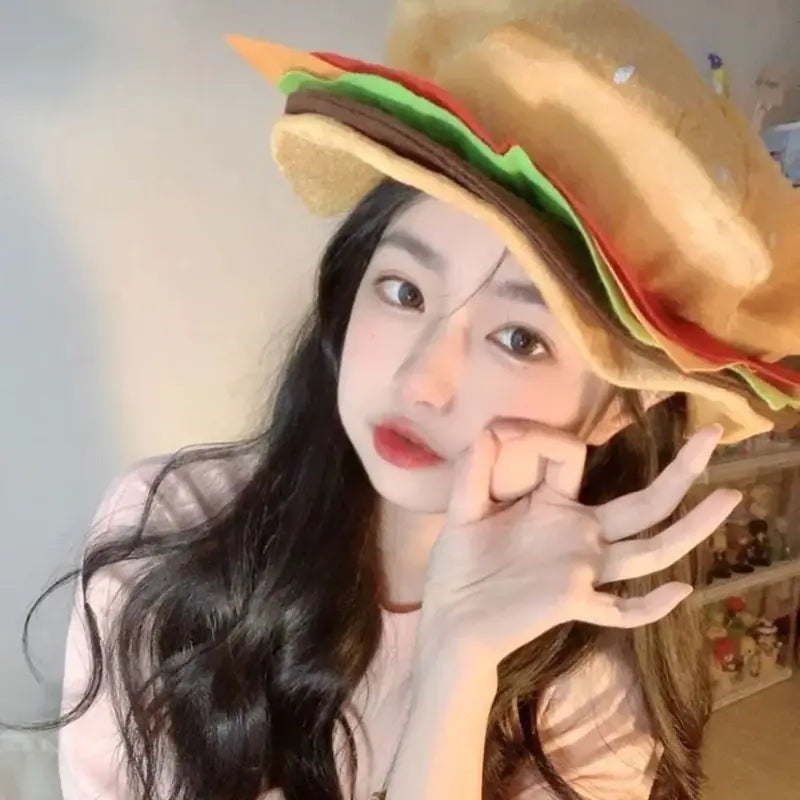 Cheeseburger Shaped Costume Hat for Women Halloween Party Food Beret Foodie Accessory