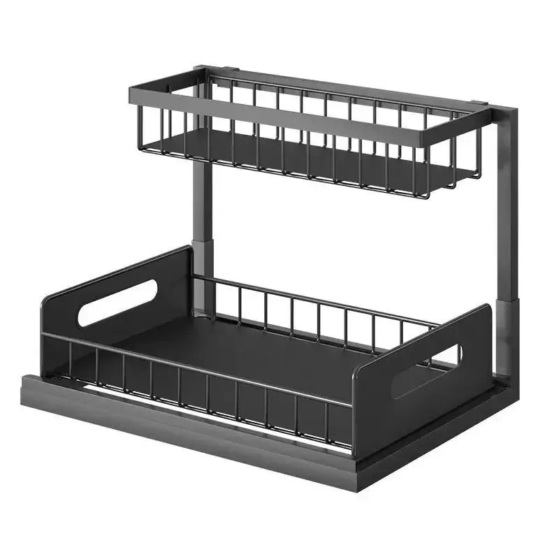 Under Sink Organizer with Sliding Drawer - Metal Storage Shelves for Kitchen Cabinets