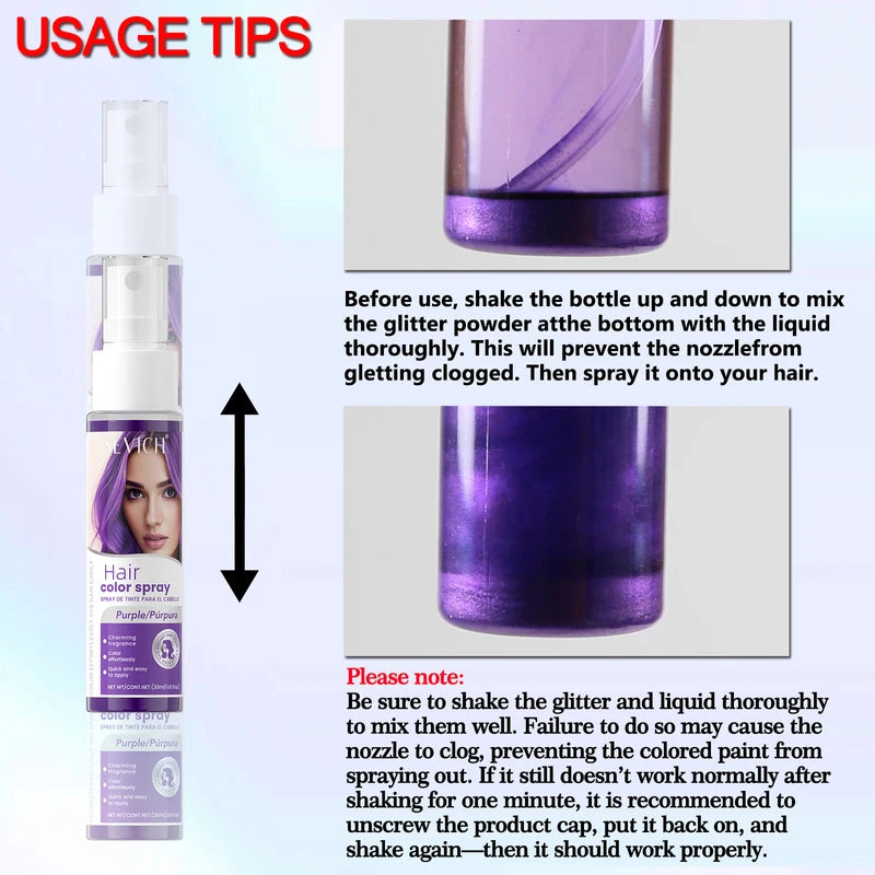 Halloween Hair Color Spray - Washable Vibrant Temporary Hair Dye in 8 Colors