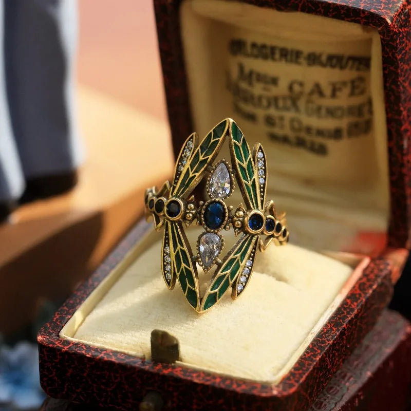 Vintage Insect Dragonfly Ring for Men & Women with Cubic Zirconia – Party & Gift Jewelry