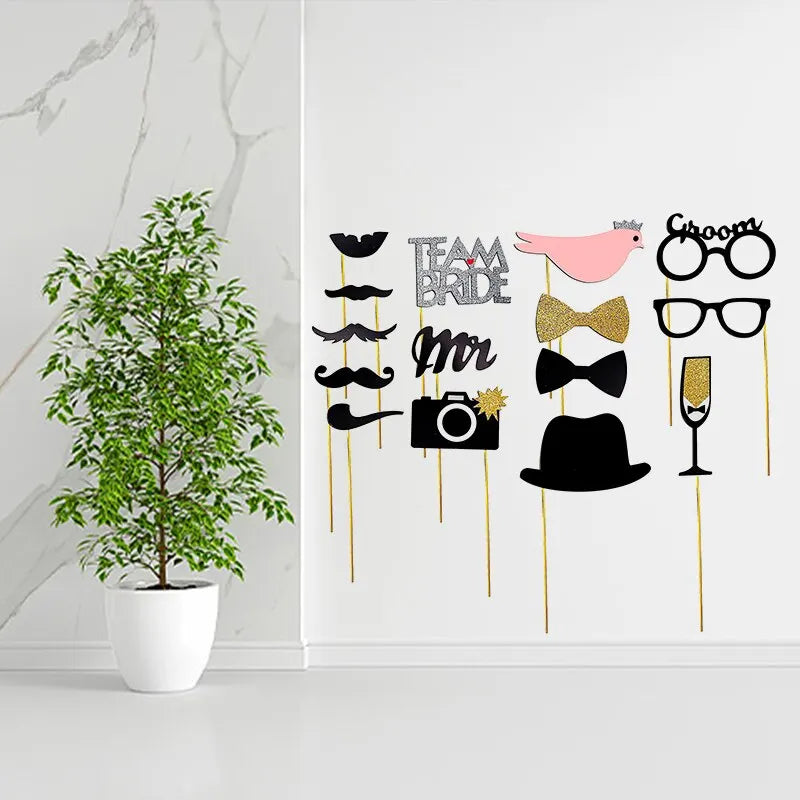 Wedding & Party Photo Props Set - 31 Pieces for Bride and Groom Team Shots