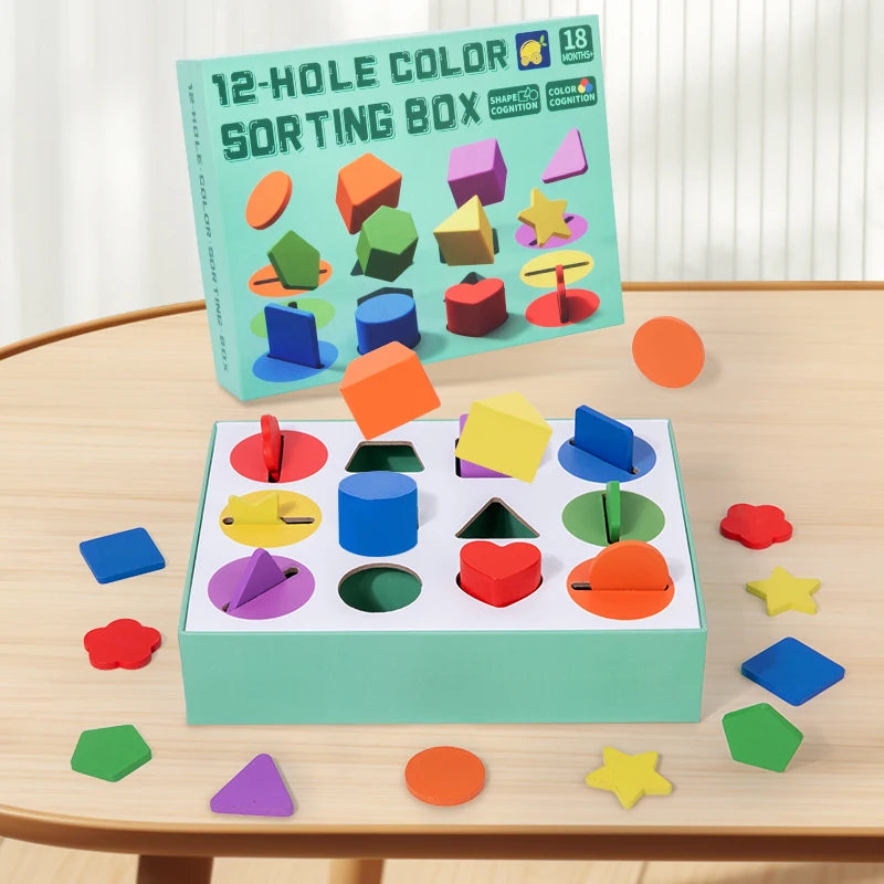 Wooden Shape Sorting Toy for Preschool - Educational Geometric Blocks Set