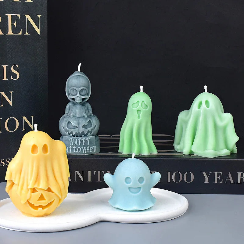 Halloween Ghost Candle Mold for DIY Pumpkin and Ghost Decorations, Silicone Craft Kit
