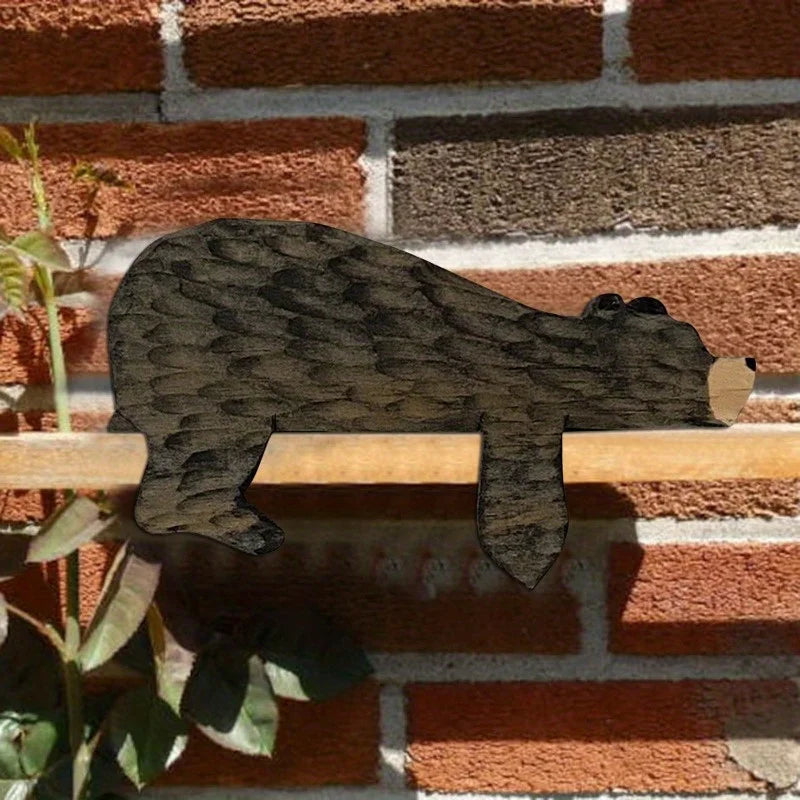 Wooden Bear Door Topper Sculpture - Corner Wall Decor Figurine for Home Office