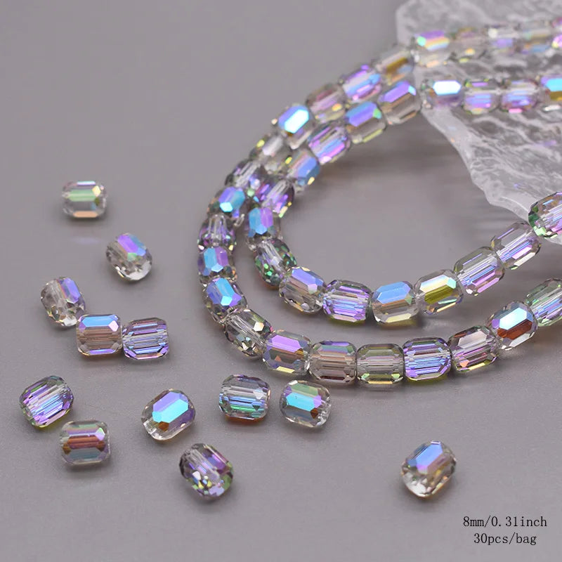 Faceted Glass Beads - Barrel Shape Cylinder Tube Spacer for Jewelry Making - 8mm, 30Pcs