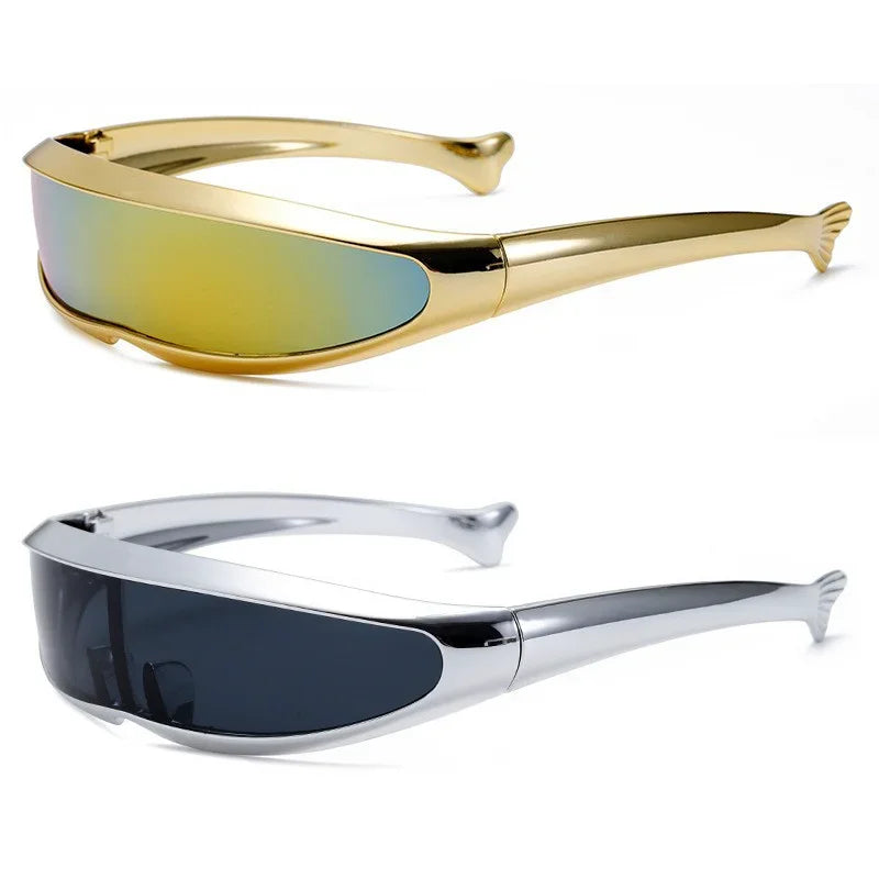 Futuristic One-Piece Mirror Sunglasses Women Men UV400 Steampunk Rave Goggles
