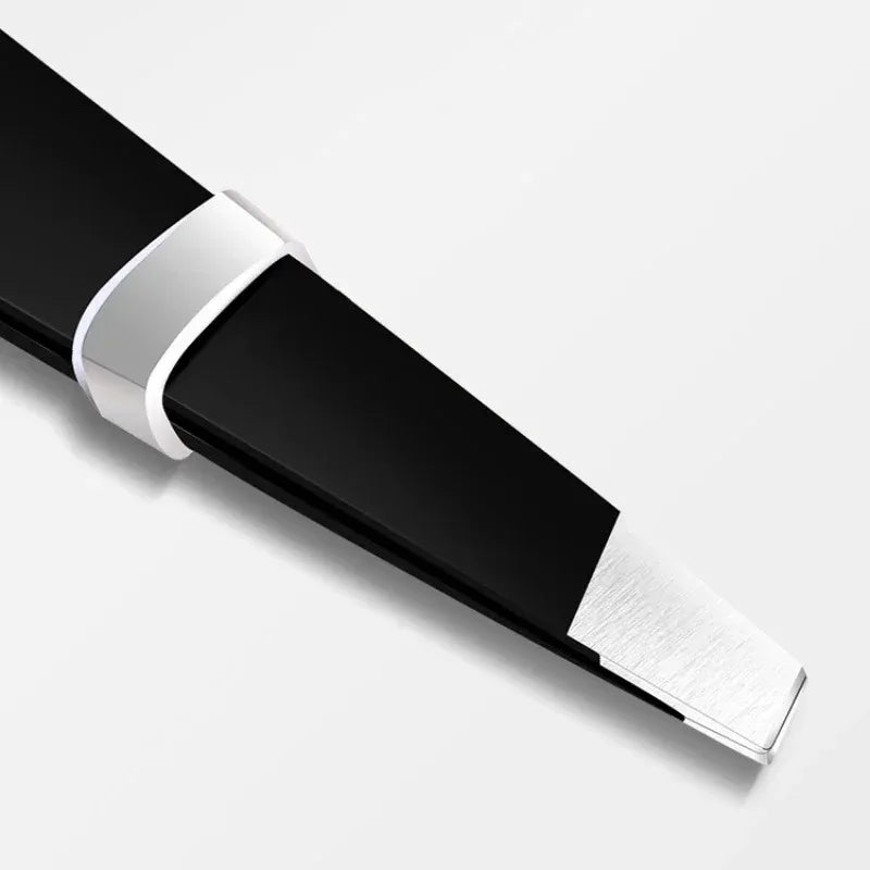 Stainless Steel Eyebrow Tweezer Set with Slant and Flat Tips - Black & Color Variations
