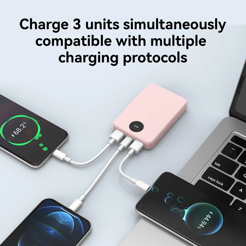 Portable 10000mAh Power Bank with Digital Display Dual USB & USB-C Charging