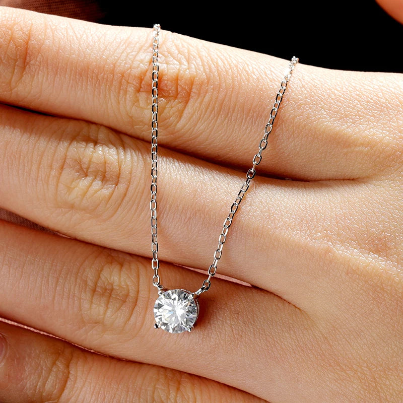 Luxury 1-6CT Moissanite Necklace for Women - Sterling Silver Pendant
