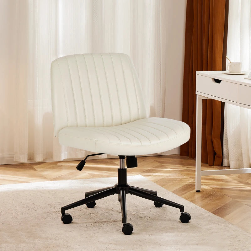 Armless Cross Office Chair with Wheels & Height Adjustable Support Seat