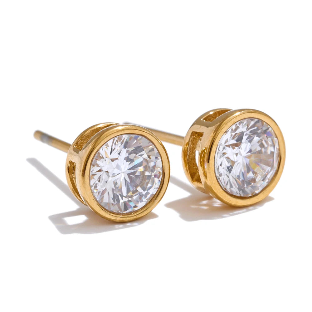 High-Grade AAA Cubic Zirconia Round Stud Earrings in Stainless Steel – Luxury Jewelry