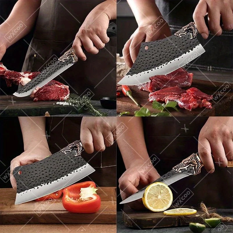 8-Piece Professional Kitchen Chef Knife Set - Stainless Steel Forged Utility & Meat Cleaver