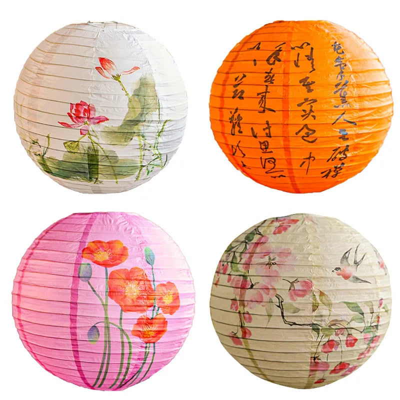 12-Inch Flower Printed Paper Lantern Chinese Japanese Style DIY Party Decor