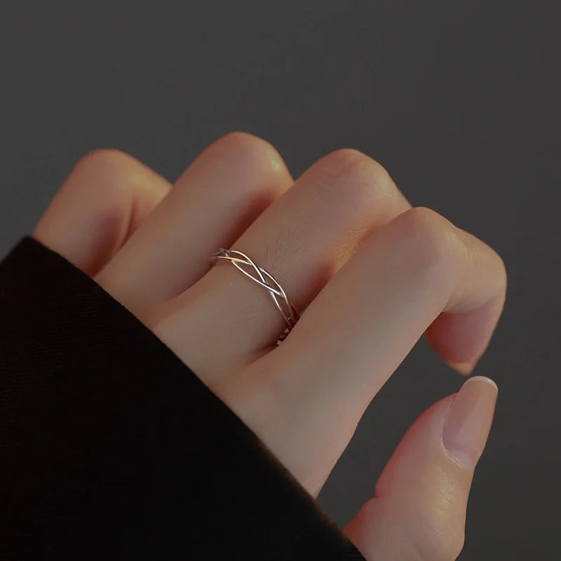 Sterling Silver Hollowed Adjustable Ring for Women Girls Jewelry Gift