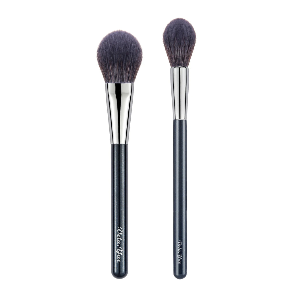 2-Piece Makeup Brush Set for Face Powder Blush Highlighter and Luminizer
