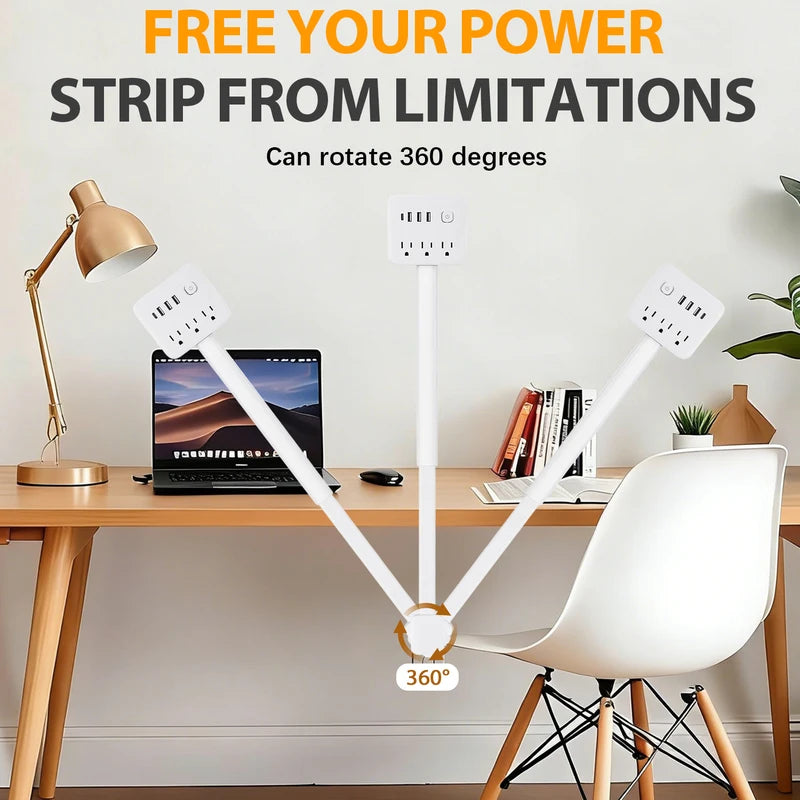 Retractable Power Socket Extender with USB Ports & Adjustable Wall Outlet