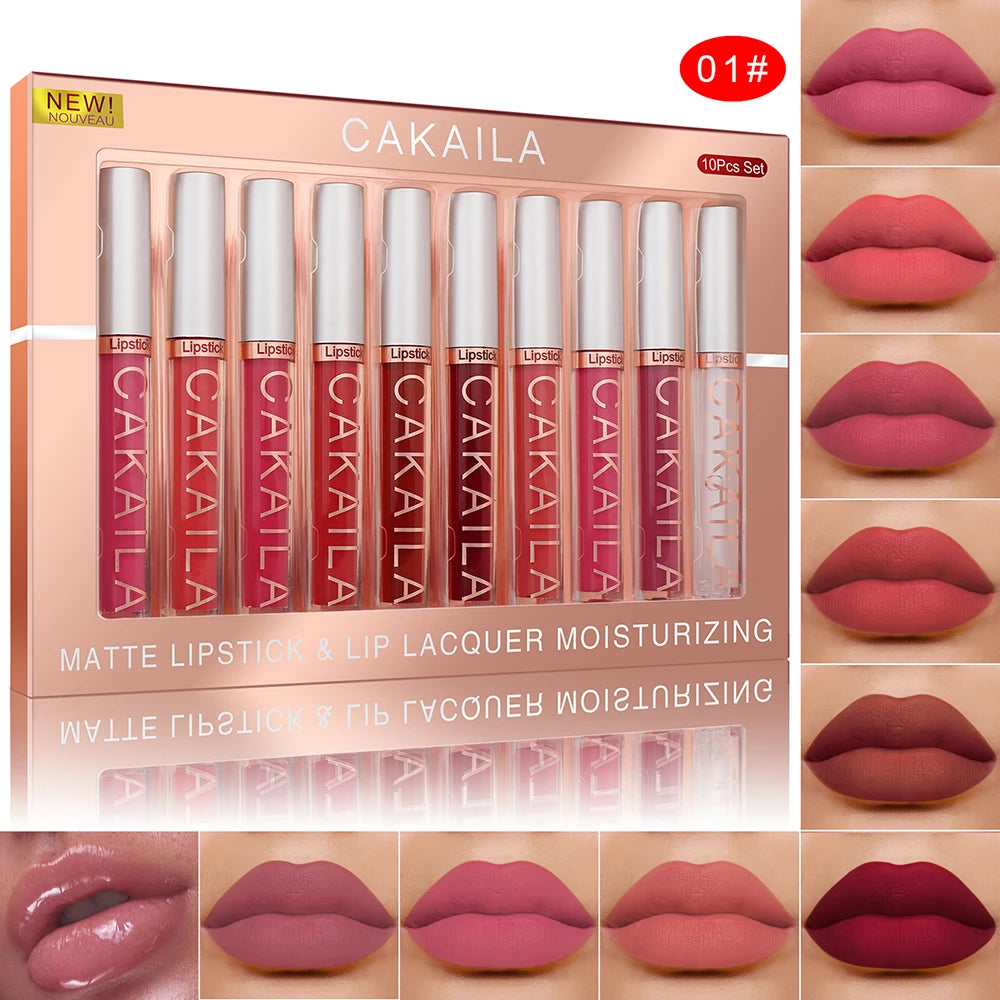 Matte Lipstick & Lip Gloss Set - Long-Lasting Waterproof Non-Fading
