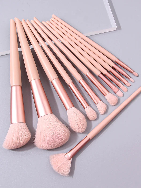 12-Piece Makeup Brush Set - Assorted Cosmetic Blush Foundation Eye Shadow