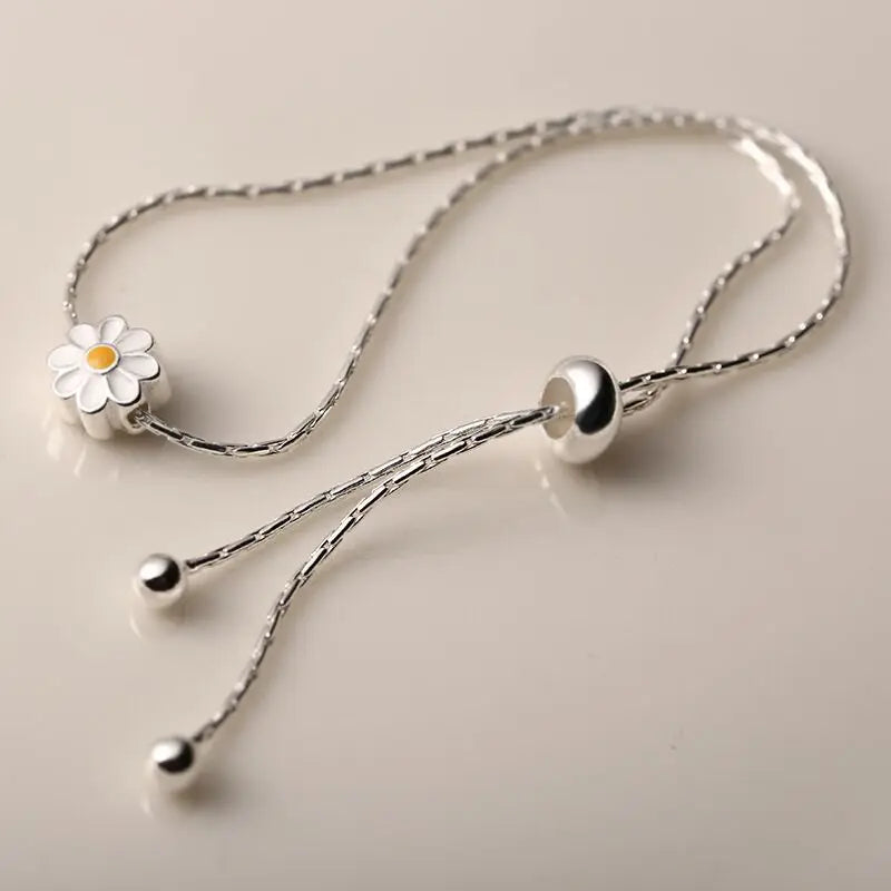 Sterling Silver Daisy Bead Bracelet for Women – Small Floral Jewelry Gift