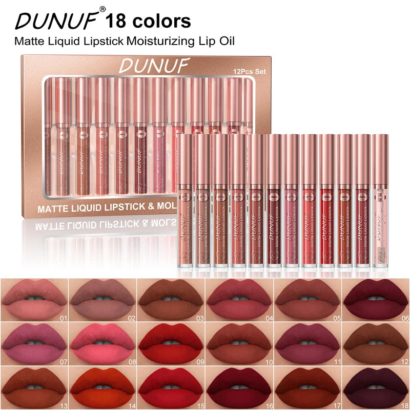 Liquid Lipstick Set 12 Colors Matte Velvet Lip Gloss Waterproof Moisturizing Lip Oil